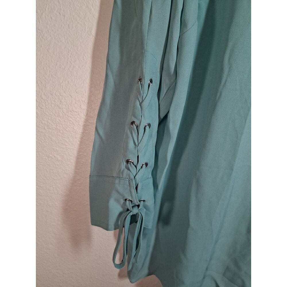 NWT JM Collection Blouse Business Casual Boho Office Preppy Teal Blue Size XL - Picture 2 of 6